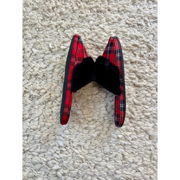 Women's Victoria's Secret Red Plaid Slippers with Black Faux Fur Trim M/M - Picture 4 of 8